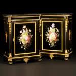 Julien-Nicolas RIVART (1802-1867) and Pierre-Joseph GUEROU - Pair of Side Cabinets decorated of bouquets in porcelain marquetry