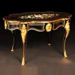 Julien-Nicolas RIVART (1802-1867) - Louis XV style table in ebonized pear wood inlaid with porcelain marquetry