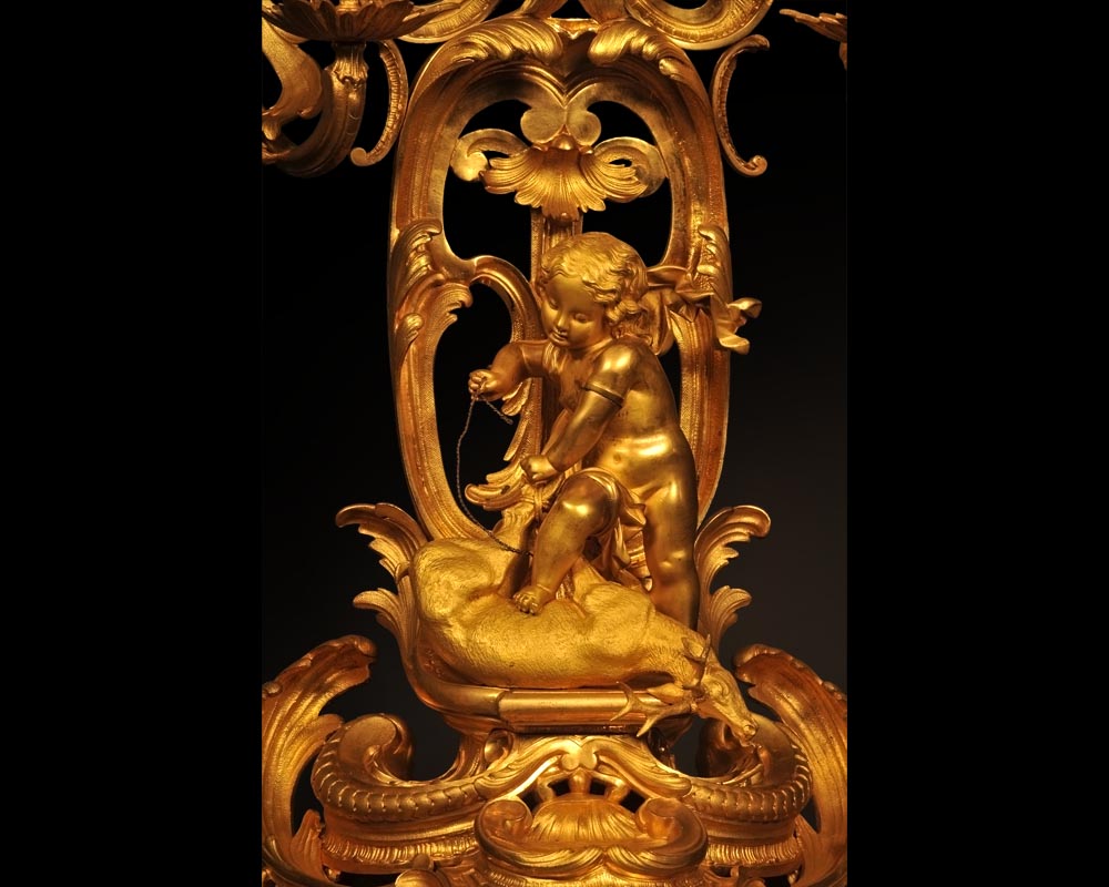Henri HOUDEBINE and DEMAY « Cherubs on the hunt » Pair of candelabras presented  at the Universal Exhibition of 1855-1