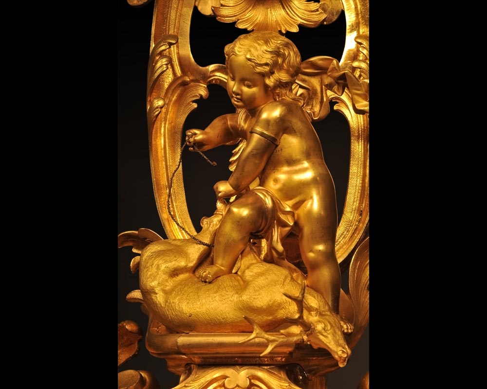 Henri HOUDEBINE and DEMAY « Cherubs on the hunt » Pair of candelabras presented  at the Universal Exhibition of 1855-2