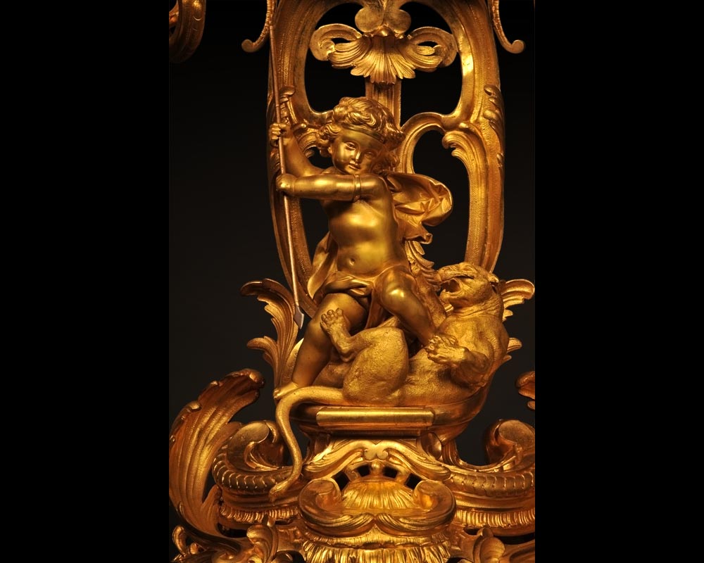 Henri HOUDEBINE and DEMAY « Cherubs on the hunt » Pair of candelabras presented  at the Universal Exhibition of 1855-3