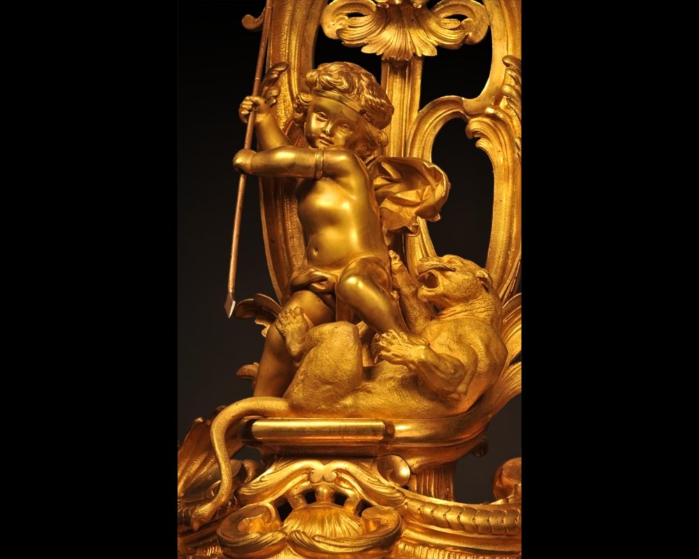 Henri HOUDEBINE and DEMAY « Cherubs on the hunt » Pair of candelabras presented  at the Universal Exhibition of 1855-4