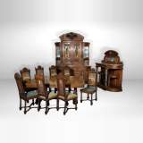 Eugène Frager, Meynard Manufacture (cabinetmaker), Ferdinand Barbedienne (bronze manufacturer), Louis-Constant Sevin (ornemanist) - Exceptional Neo-Renaissance style dining room set made out of carved walnut