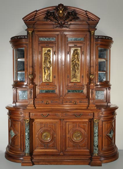 Eugène Frager, Meynard Manufacture (cabinetmaker), Ferdinand Barbedienne (bronze manufacturer), Louis-Constant Sevin (ornemanist) - Exceptional Neo-Renaissance style dining room set made out of carved walnut-1