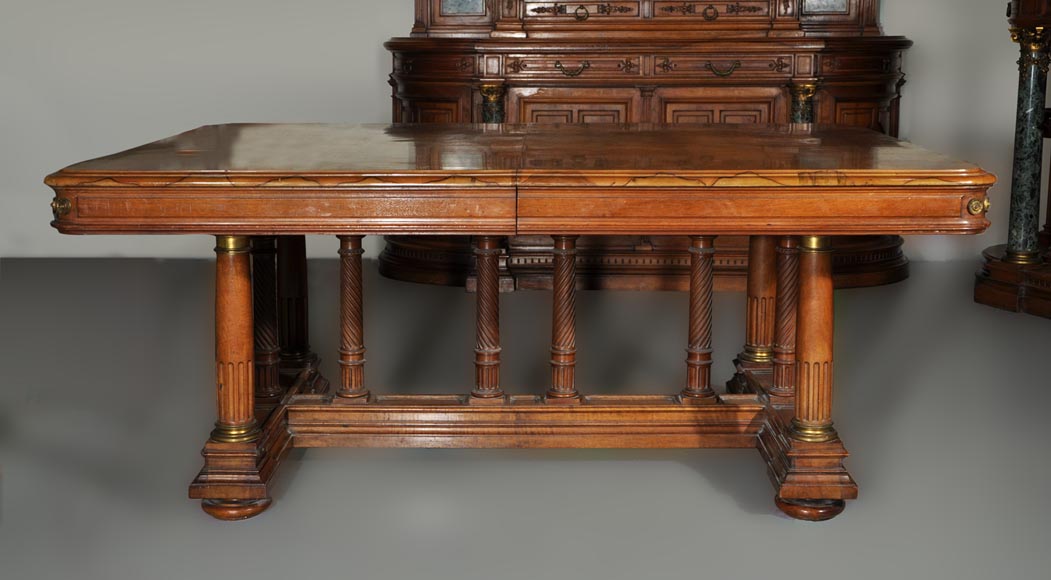 Eugène Frager, Meynard Manufacture (cabinetmaker), Ferdinand Barbedienne (bronze manufacturer), Louis-Constant Sevin (ornemanist) - Exceptional Neo-Renaissance style dining room set made out of carved walnut-15