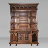 Large antique Neo-Gothic style carved walnut dresser with Satyrs decor