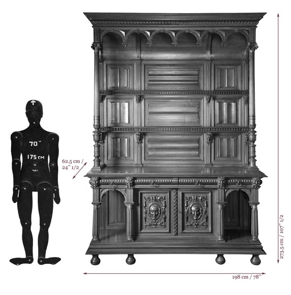 Large antique Neo-Gothic style carved walnut dresser with Satyrs decor -  Bookcases, desks, Vitrines