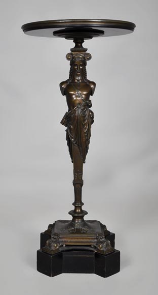 Patinated bronze pedestal table with Hermes-0