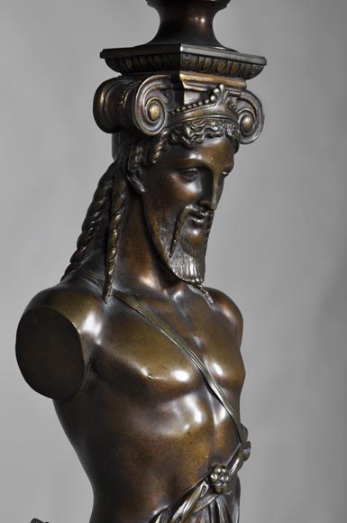 Patinated bronze pedestal table with Hermes-2