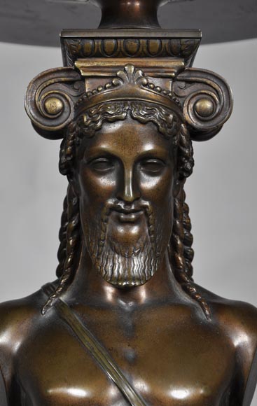 Patinated bronze pedestal table with Hermes-3