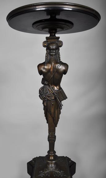 Patinated bronze pedestal table with Hermes-5