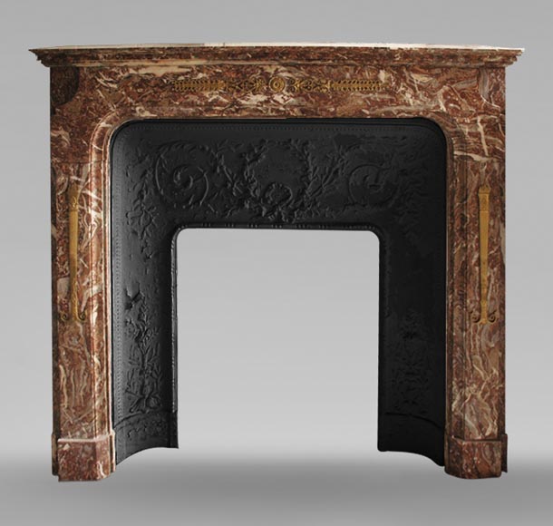 Transition style fireplace with bronze ornaments-0