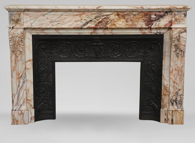 Antique Louis XVI style mantel in Orange veined marble in Skyros marble-0