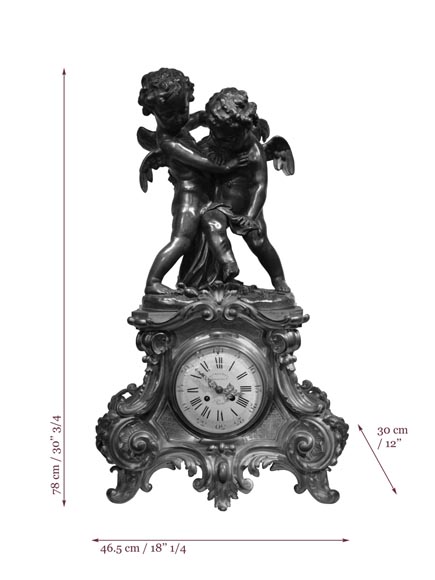 Maison MARQUIS LANGUEREAU - "Two putti figthing for an heart", Gilded bronze clock with putti group made out of bown patina bronze-6