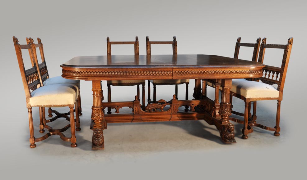 VEROT, Cabinetmaker - Neo-Renaissance style dining room set made out of carved walnut-5