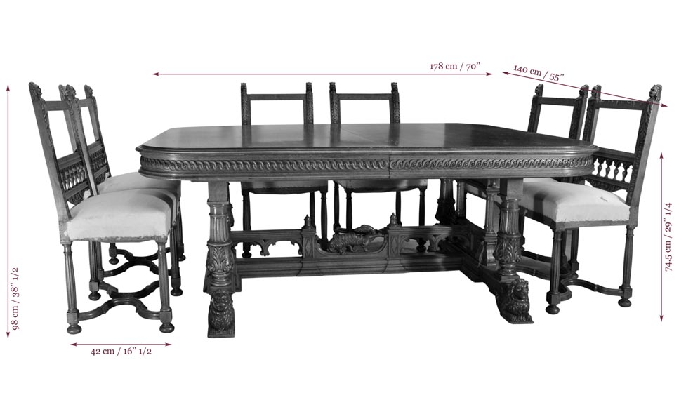 VEROT, Cabinetmaker - Neo-Renaissance style dining room set made out of carved walnut-12