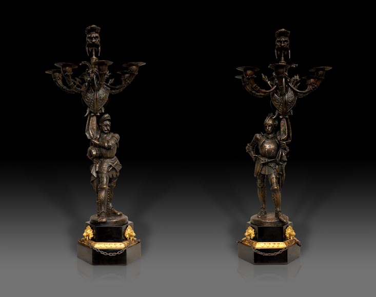 Jean-François GECHTER (1796-1844) - Pair of candlesticks with warriors-0