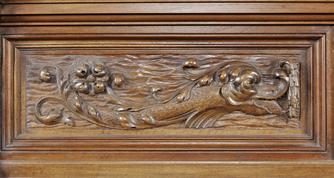 Neo-Renaissance style carved walnut credenza with profiles of costumed characters-4