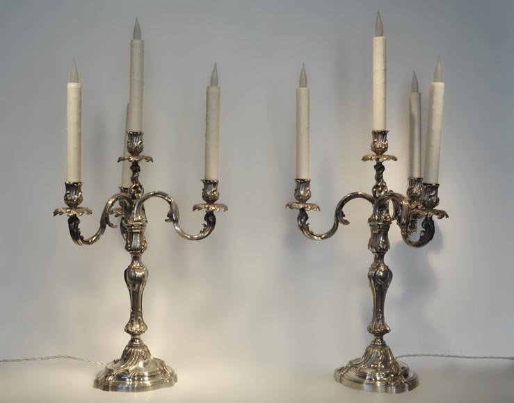 Exceptional pair of Louis XV Style Silver Candlesticks by BOIN TABURET  Manufacture - Candelabras, candlesticks