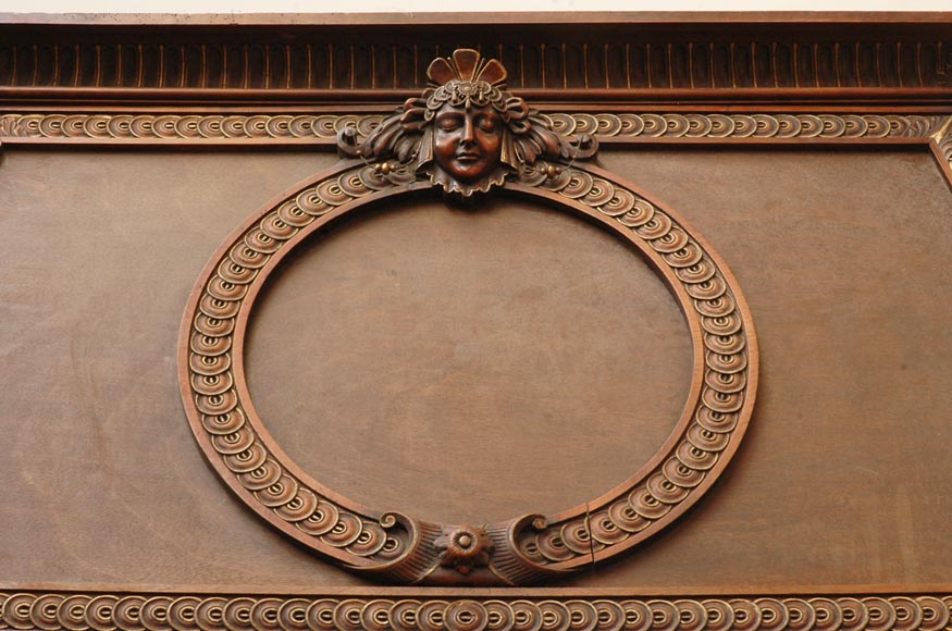 Antique Neo-Renaissance style walnut mantelpiece With Diane de Poitiers coat of arms after the monumental fireplace coming from the Chateau of Villeroy and exhibited at the Louvre Museum-1