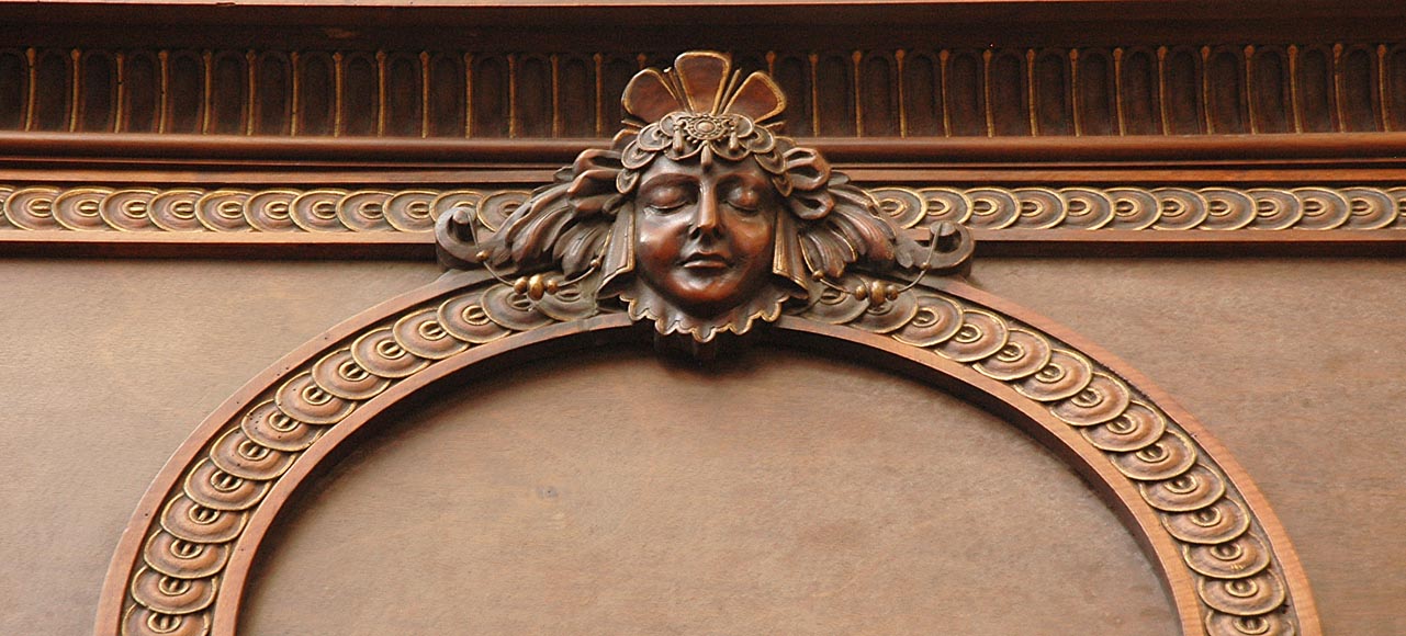Antique Neo-Renaissance style walnut mantelpiece With Diane de Poitiers coat of arms after the monumental fireplace coming from the Chateau of Villeroy and exhibited at the Louvre Museum-2