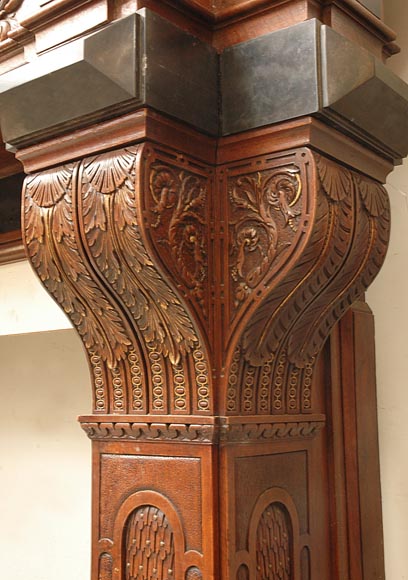 Antique Neo-Renaissance style walnut mantelpiece With Diane de Poitiers coat of arms after the monumental fireplace coming from the Chateau of Villeroy and exhibited at the Louvre Museum-5