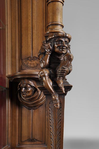 BELLANGER, cabinetmaker - Neo-Renaissance style display cabinet made out of carved walnut with chimeras decor-4