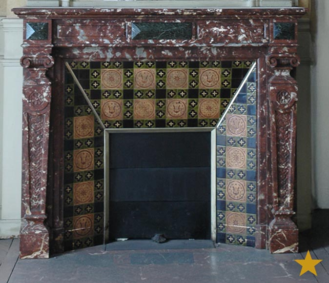 Antique Napoléon III style mantel in Rouge du Nord marble-0