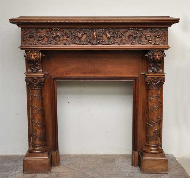Fireplace Mantels Wood Antique Walnut Fireplace With Grotesques And Lions Heads Decoration