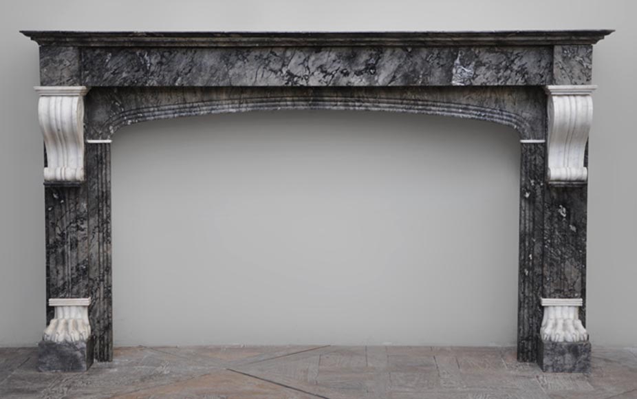 Antique fireplace in grey and Carrara marble from 1840's-0