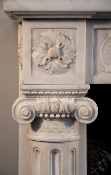 Exceptionnal antique Louis XVI style fireplace in Statuary Carrara marble with columns-4