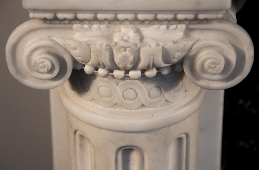 Exceptionnal antique Louis XVI style fireplace in Statuary Carrara marble with columns-5