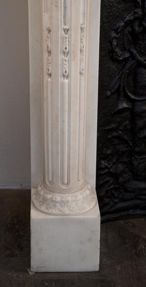 Exceptionnal antique Louis XVI style fireplace in Statuary Carrara marble with columns-7