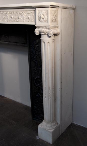 Exceptionnal antique Louis XVI style fireplace in Statuary Carrara marble with columns-8