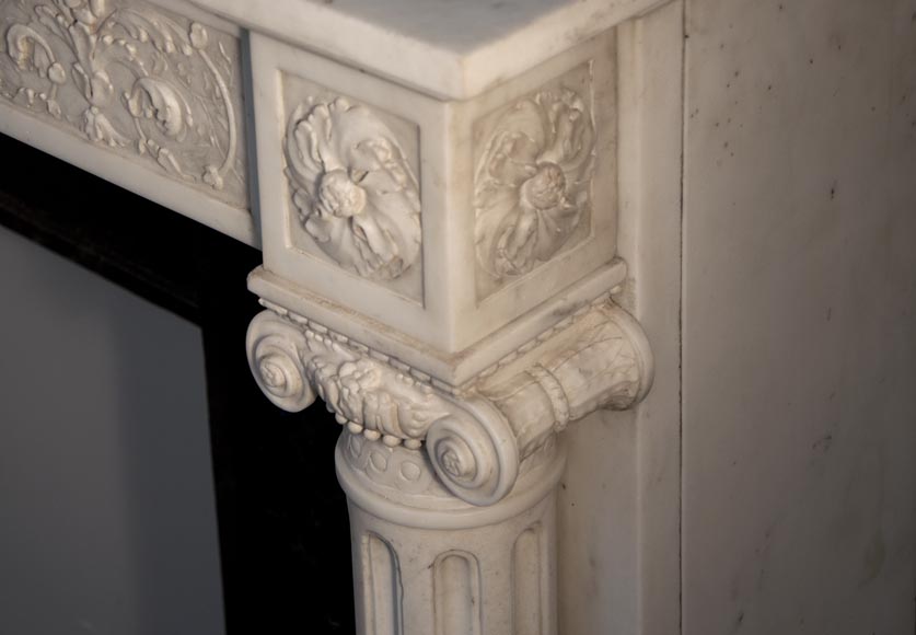 Exceptionnal antique Louis XVI style fireplace in Statuary Carrara marble with columns-9