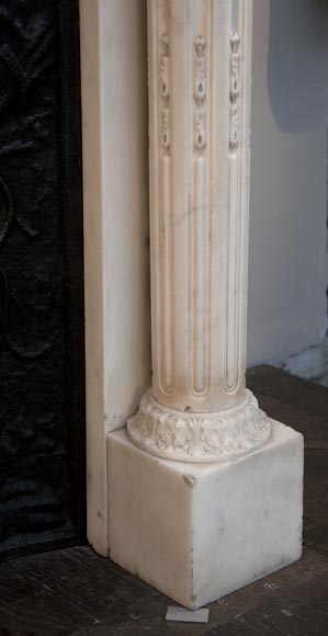 Exceptionnal antique Louis XVI style fireplace in Statuary Carrara marble with columns-10