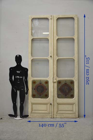 Double door with stained glass windows,  man and woman's profile in medallion-6