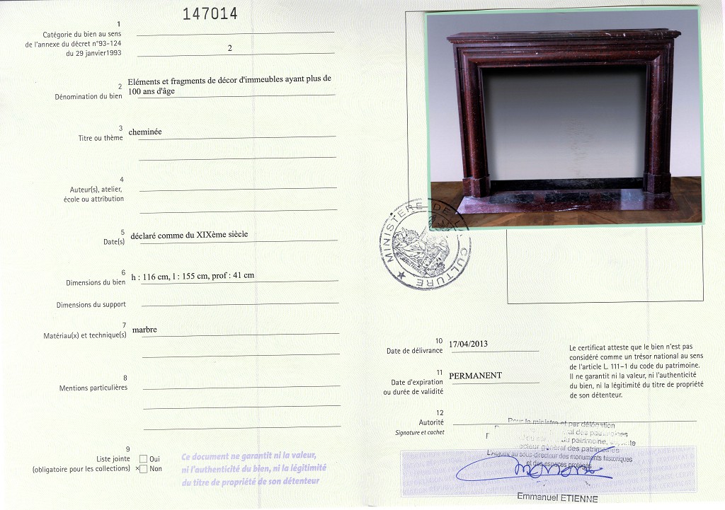 Export certificate