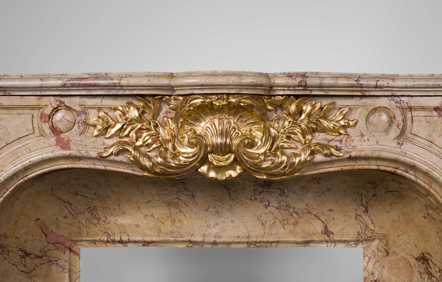 Prestigious antique fireplace in Scagliola as Sarrancolin Fantastico marble made after the fireplace of the Council Room at the Palace of Versailles-1