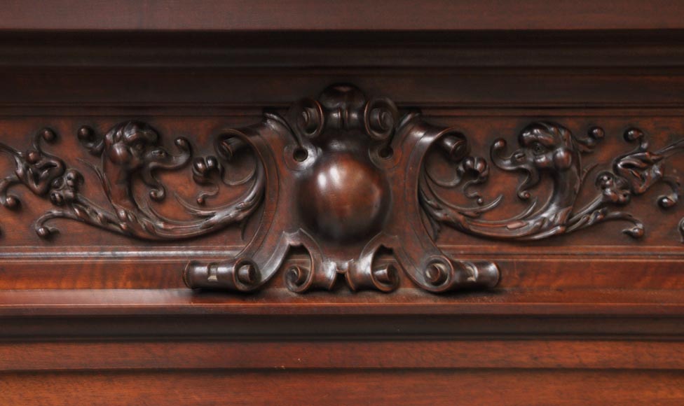 Neo-Renaissance style antique fireplace in carved walnut wood-2