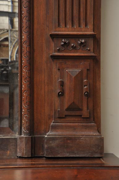 Neo-Renaissance style antique fireplace in carved walnut wood-14