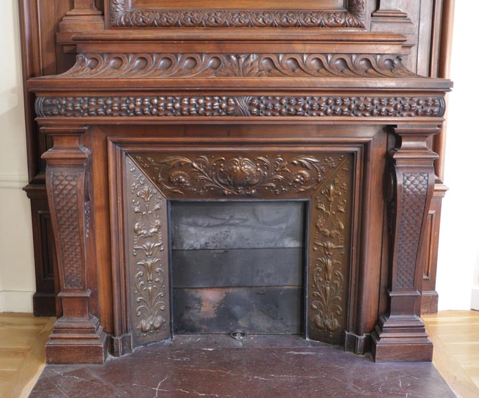 Large antique Napoleon III style fireplace in walnut wood-5