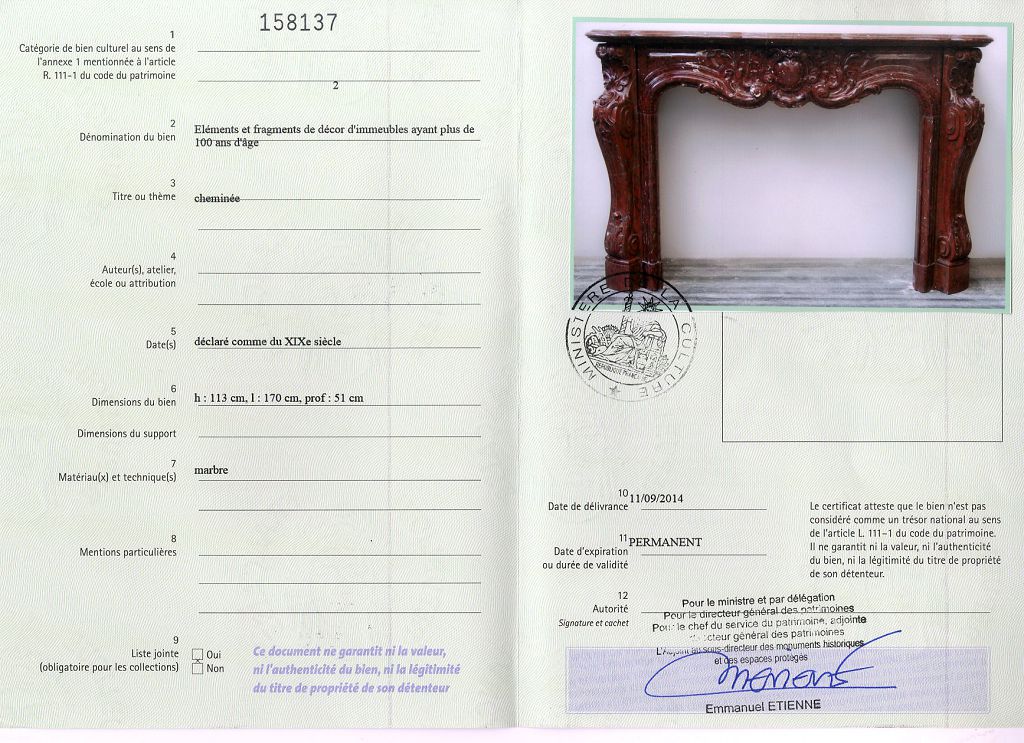 Export certificate