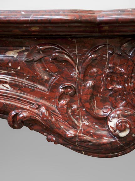 Very beautiful antique Louis XV style opulent fireplace made out of Red Griotte marble-3