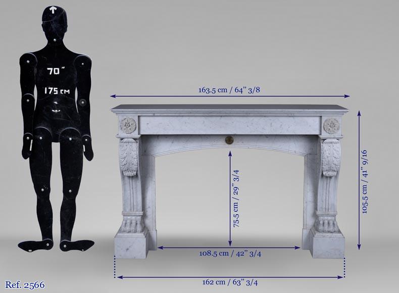 Antique Napoleon III style fireplace with lion's paws in Carrara marble -10