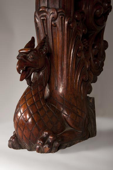 thumbnail image 2 of Hand-Carved Wooden Gryphon Statue – Unique Stair Baluster Decor 2 of 5