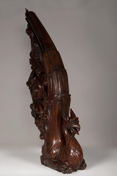Stair banister with griffin decor made out of mahogany circa 1910-0