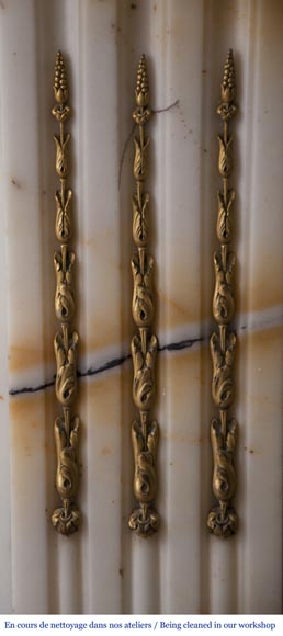 Very beautiful antique Louis XVI style fireplace made out of Panazeau marble with gilded bronze ornaments-9