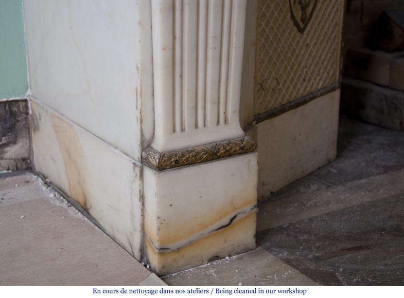 Very beautiful antique Louis XVI style fireplace made out of Panazeau marble with gilded bronze ornaments-10