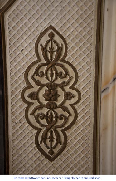 Very beautiful antique Louis XVI style fireplace made out of Panazeau marble with gilded bronze ornaments-16
